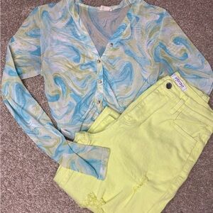 Le Lis Blue and Green Swirl Crop Top